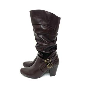 White Mountain Brown Slouchy Boots Greeting Brass Buckles Inner Zip Up Size 7